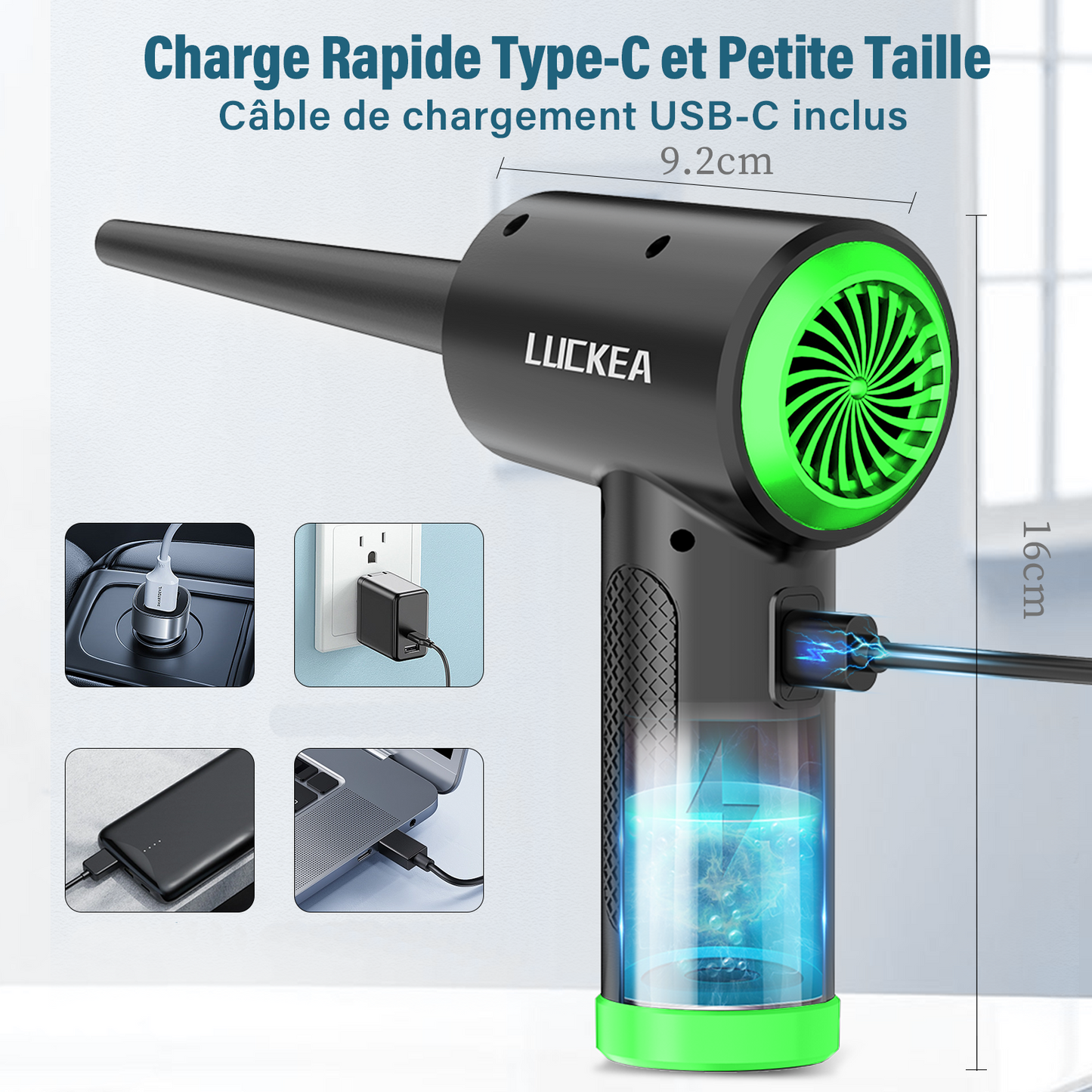 Souffleur Air Comprimé 3 Vitesses Souffleur PC - Mini Souffleur Voiture avec 6000 mAh Batterie, Lumière LED, Bombe Air Sec Nettoyage PC, Soufflette Air Comprimé Depoussierant Ordinateur, Air Duster