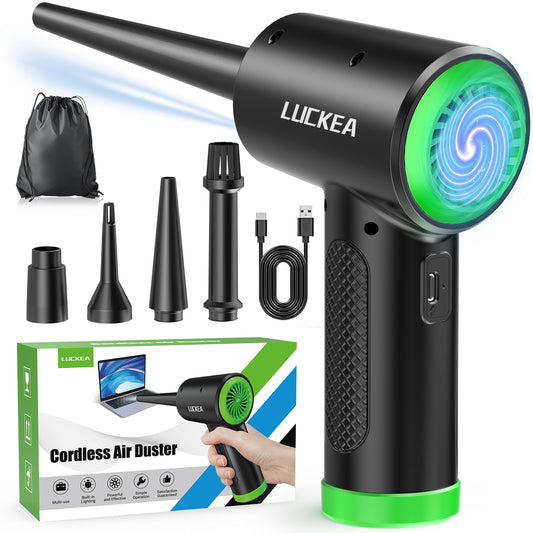 Souffleur Air Comprimé 3 Vitesses Souffleur PC - Mini Souffleur Voiture avec 6000 mAh Batterie, Lumière LED, Bombe Air Sec Nettoyage PC, Soufflette Air Comprimé Depoussierant Ordinateur, Air Duster