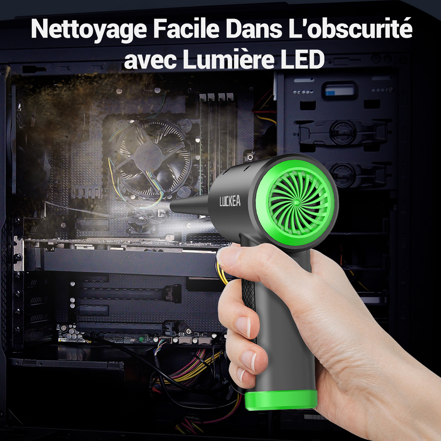 Souffleur Air Comprimé 3 Vitesses Souffleur PC - Mini Souffleur Voiture avec 6000 mAh Batterie, Lumière LED, Bombe Air Sec Nettoyage PC, Soufflette Air Comprimé Depoussierant Ordinateur, Air Duster