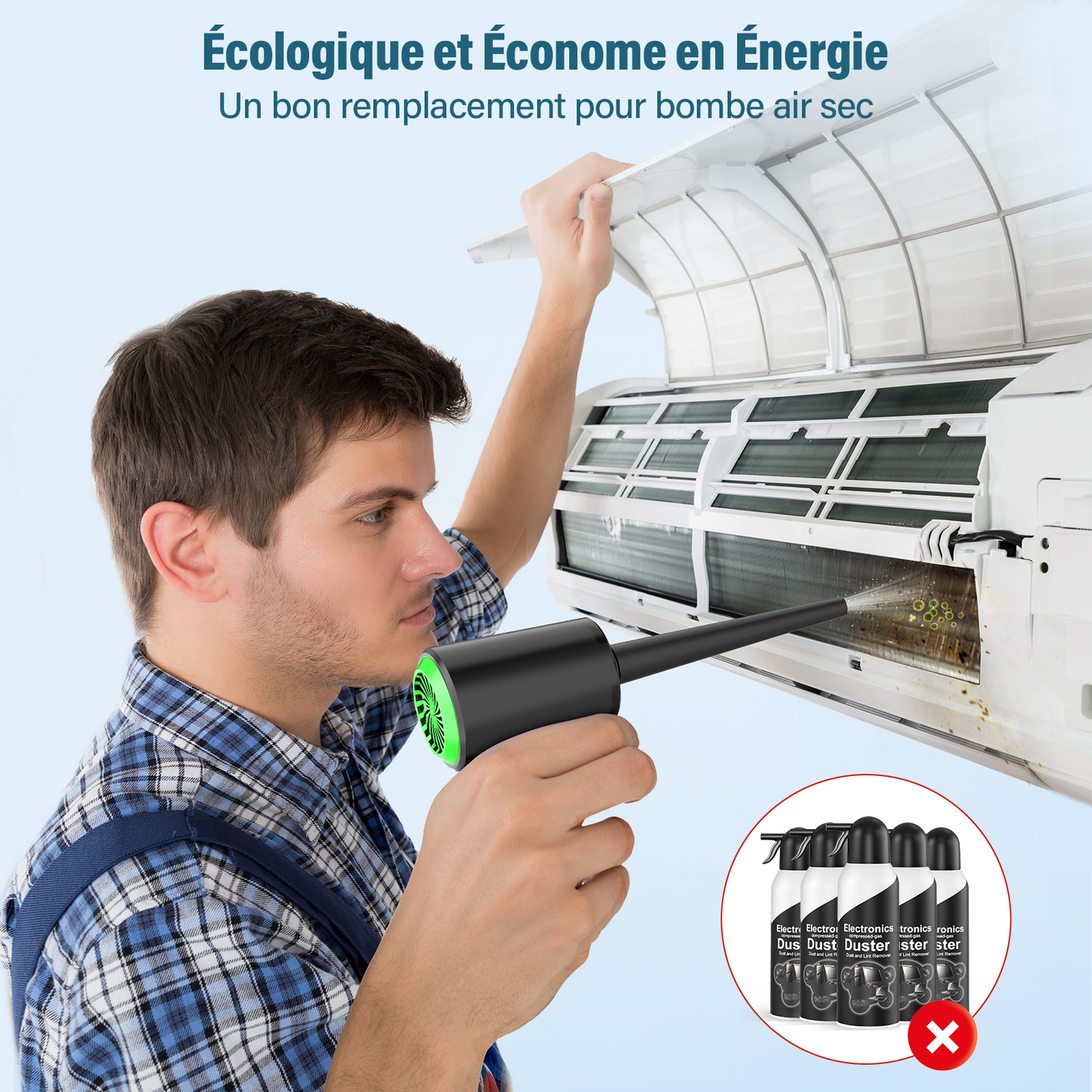 Souffleur Air Comprimé 3 Vitesses Souffleur PC - Mini Souffleur Voiture avec 6000 mAh Batterie, Lumière LED, Bombe Air Sec Nettoyage PC, Soufflette Air Comprimé Depoussierant Ordinateur, Air Duster